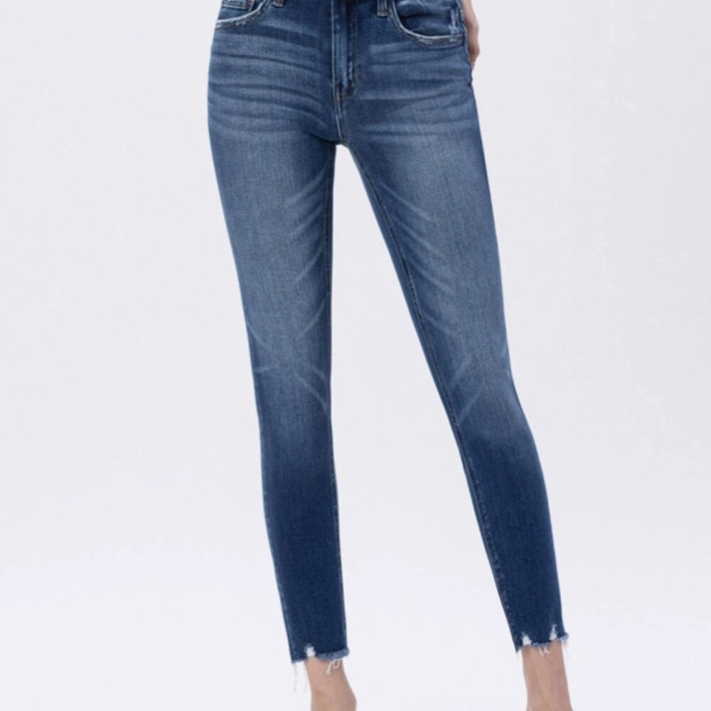 Vervet by Flying Monkey Mid Rise Raw Distressed Hem Crop Skinny Jeans T5947